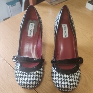 Steve Madden Black & White Houndstooth Mary Jane Flats with Patent Strap